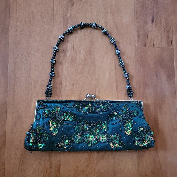 Bisou Bisou Emerald Green Beaded Clutch Evening Bag - Picture 3 of 13